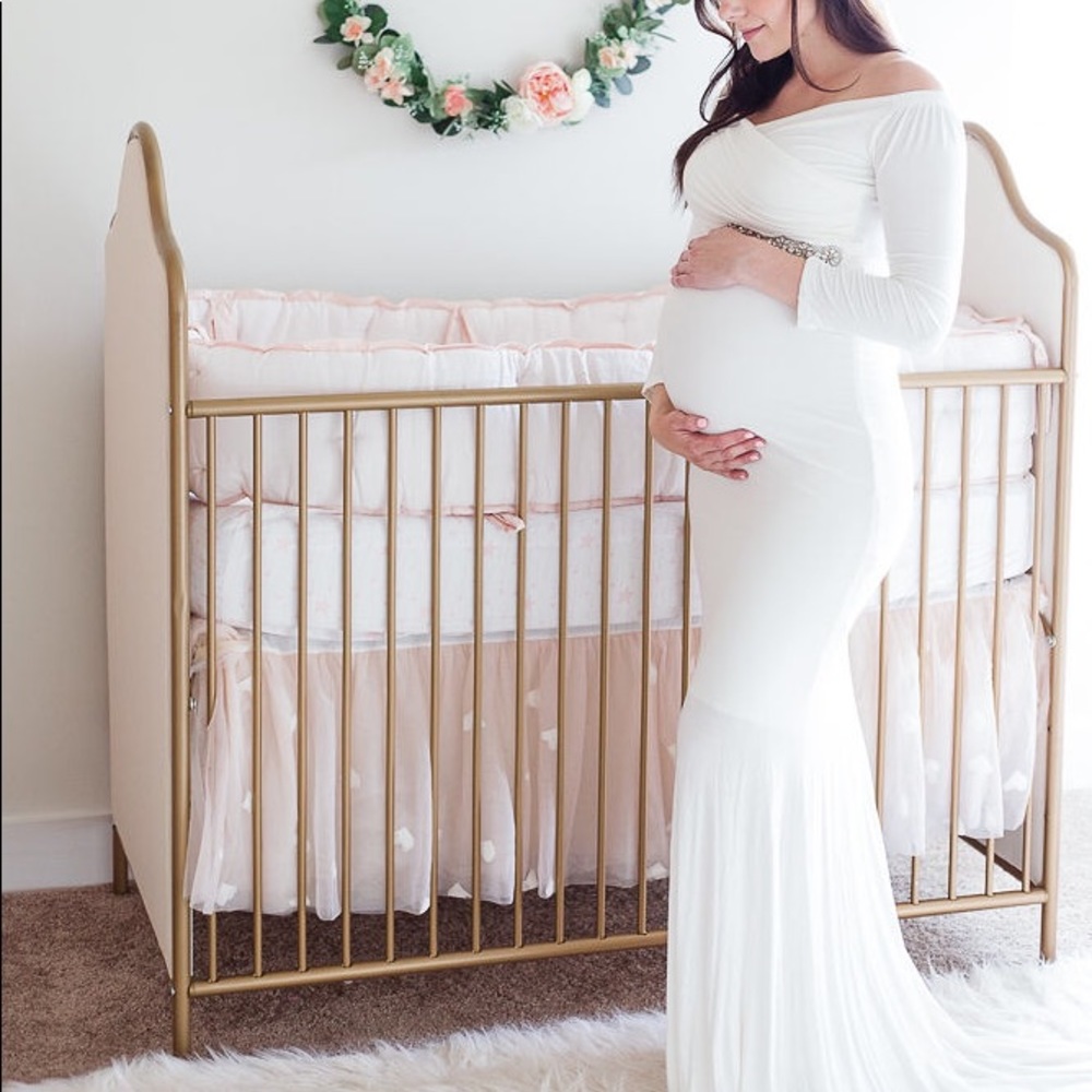 Off shoulder long sleeve maternity gown
